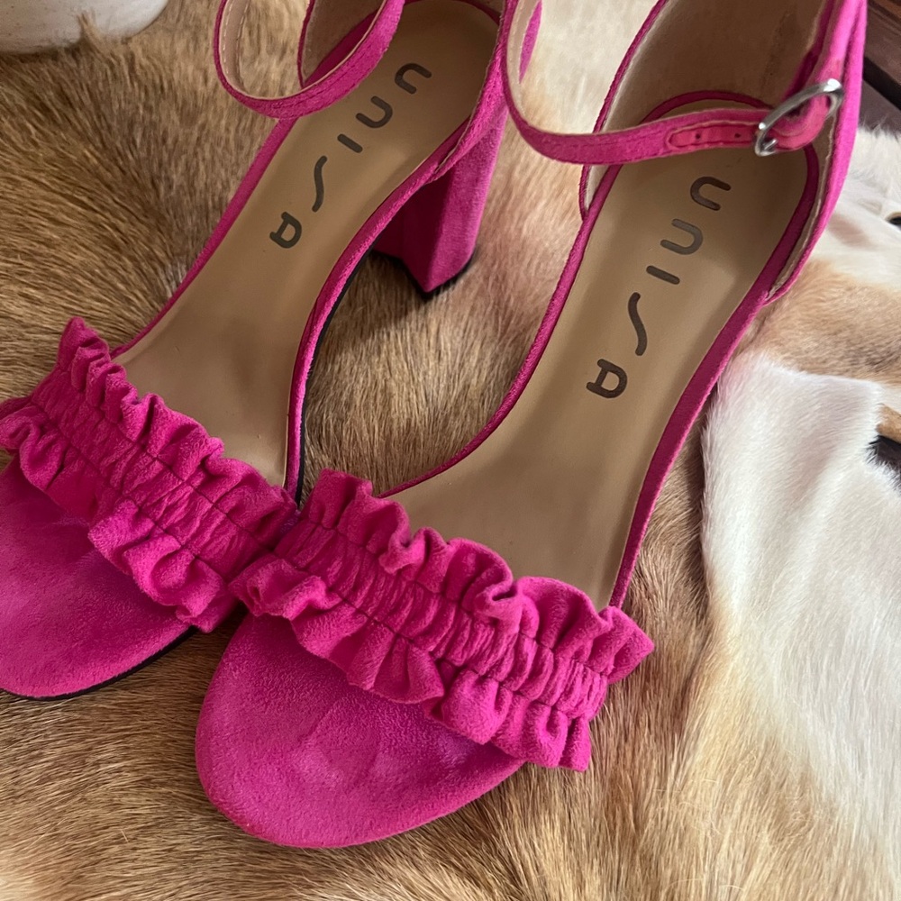 Unisa Hot Pink Ruffled Block Heel Sandal